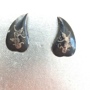 Vintage Siam Dancers Sterling Silver Screwback Earrings